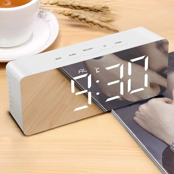 Digital Alarm Clock with LED Display – Mirror Style