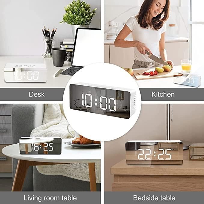 Digital Alarm Clock with LED Display – Mirror Style