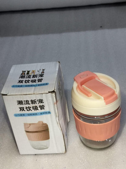 Glass Tumbler with Airtight Lid & Straw - 300ml