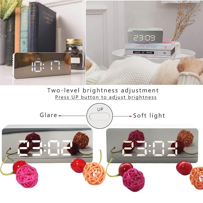 Digital Alarm Clock with LED Display – Mirror Style