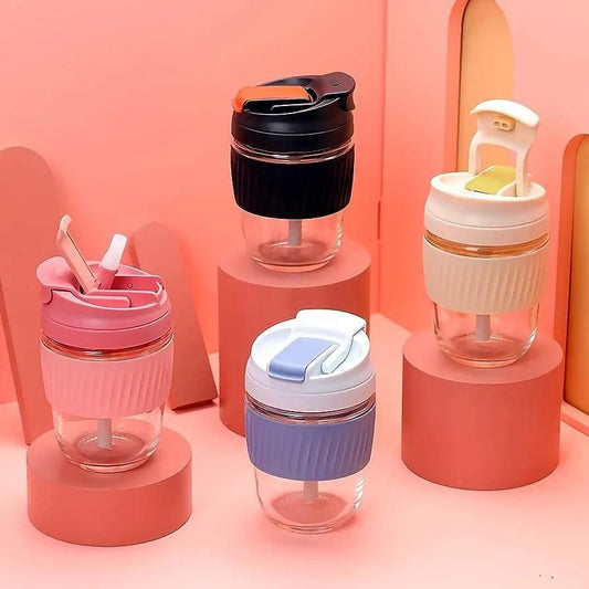 Glass Tumbler with Airtight Lid & Straw - 300ml